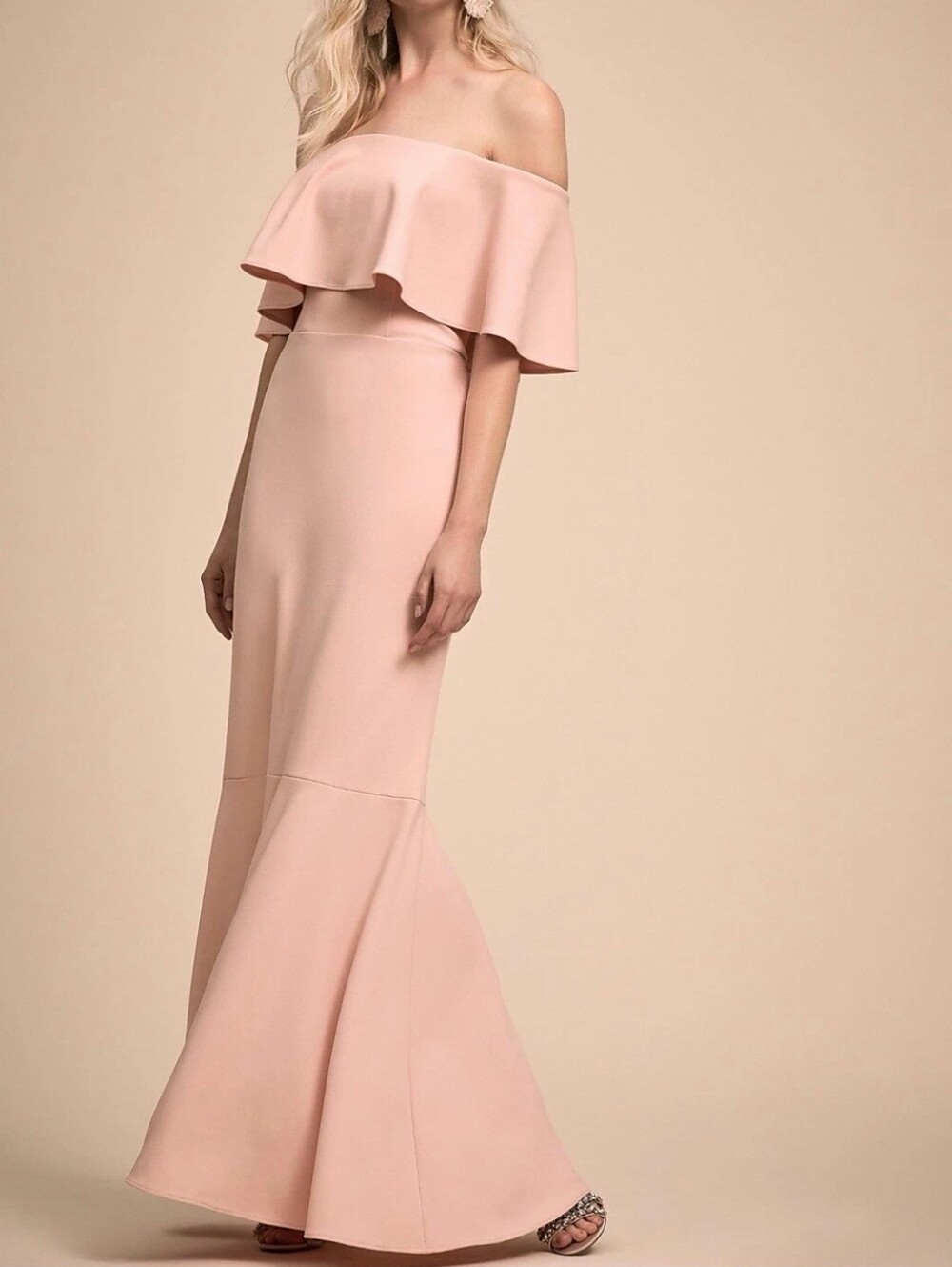 Anthropologie BHLDN Dara Off The Shoulder Maxi Dress Pink Ruffle Plus Size 14